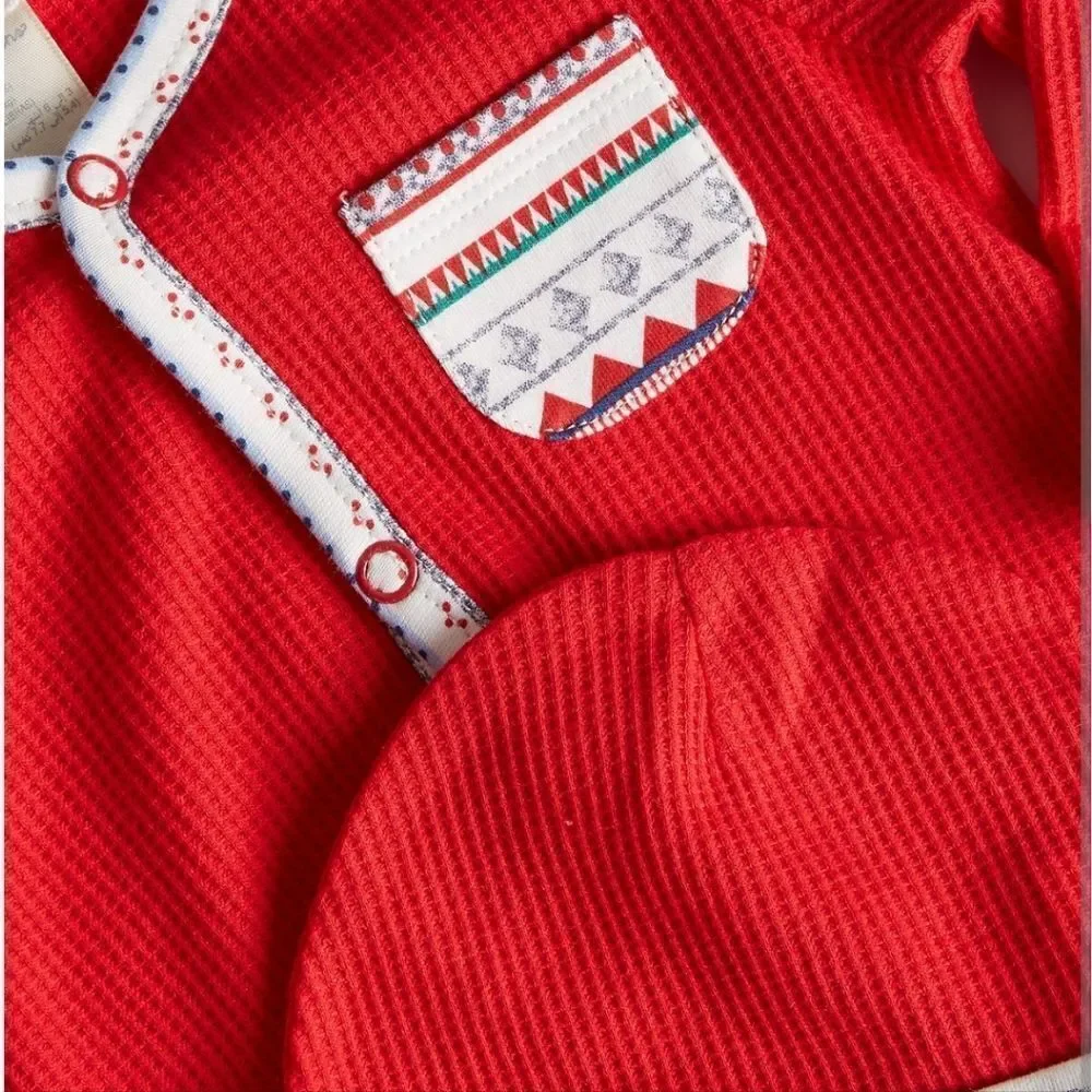 First Impressions Holiday Christmas Jumpsuit Romper Coverall Hat Set 0-3…